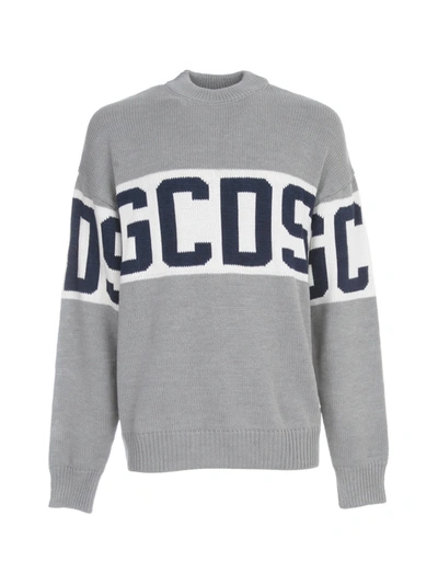 Shop Gcds Logo Sweater L/s Crew Neck In Grey