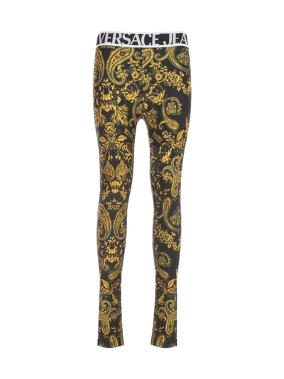 Shop Versace Jeans Couture Gol Printed Leggings Pants In Nero