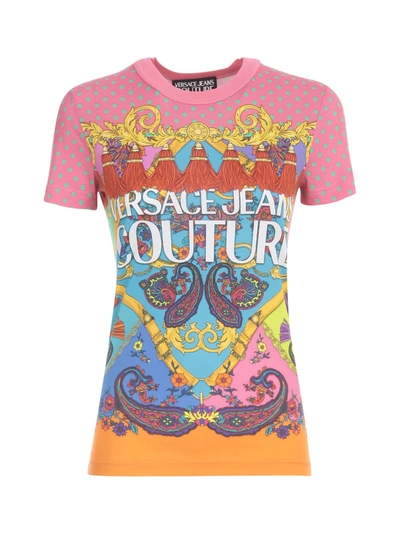Shop Versace Jeans Couture Printed T-shirt S/s Crew Neck In Rose Wild Orchid