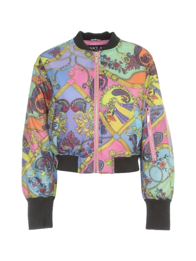 Shop Versace Jeans Couture Short Bomber Jacket In Rose Wild Orchid