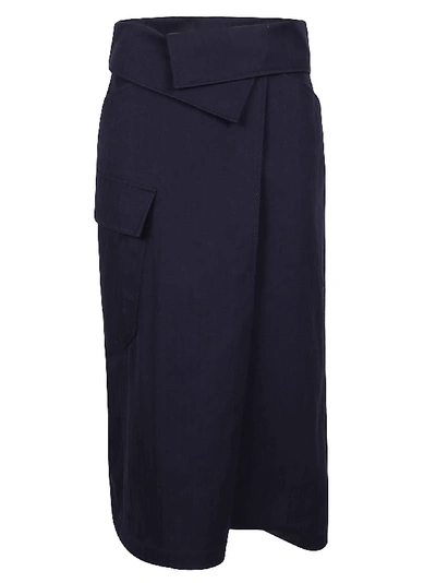 Shop Kenzo Wrap Skirt Knee Length In Navy Blue