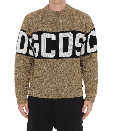 Shop Gcds Logo Lurex Sweater In Gold