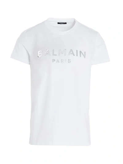 Shop Balmain Foil Ts T-shirt In White