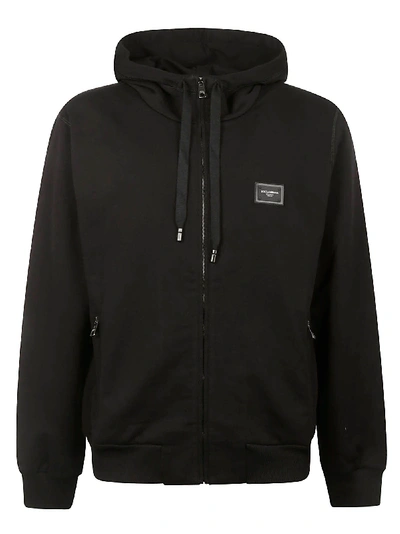 Shop Dolce & Gabbana Logo Patch Zipped Hoodie In Black