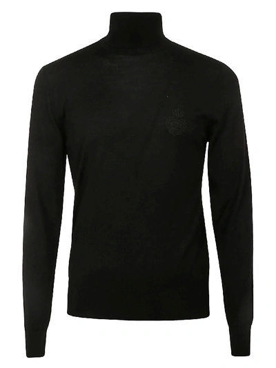 Shop Dolce & Gabbana Logo Embroidered Turtleneck Pullover In Black
