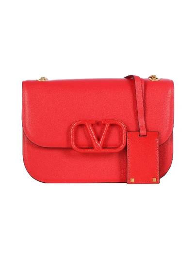 Shop Valentino Mini V Lock Shoulder Bag In Rouge Pur