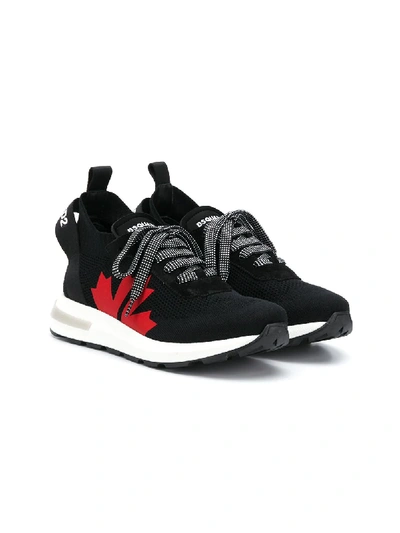 Shop Dsquared2 Maple Leaf Logo Trainers In Black