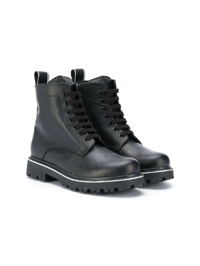 Shop Dsquared2 Teen Lace-up Leather Boots In Black