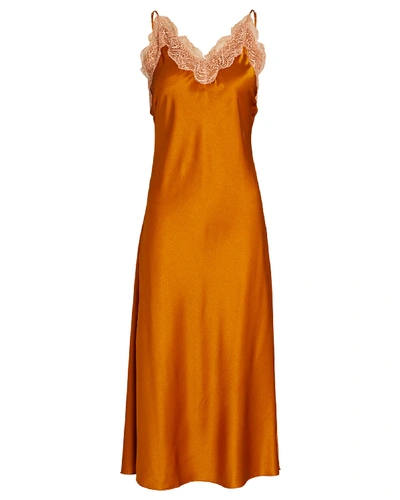 Shop Jonathan Simkhai Blair Lace-trimmed Silk Slip Dress In Brown