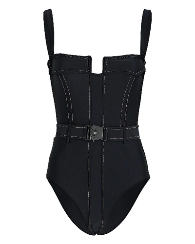 Shop Devon Windsor Kylie Belted One-piece Swimsuit In Black