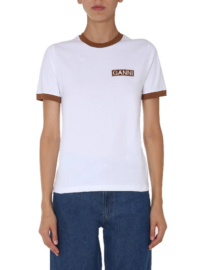 Shop Ganni Round Neck T-shirt In White