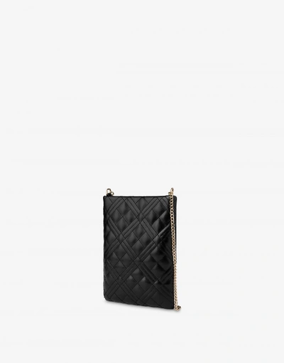 Shop Love Moschino Phone Case Quilted Bag In Black