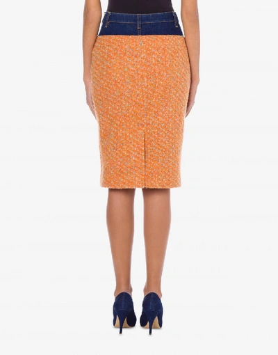 Shop Moschino Bouclé And Denim Mini Skirt In Orange