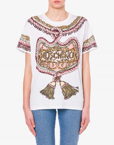 Shop Moschino Jersey T-shirt Scarf Print In White