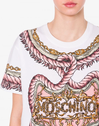 Shop Moschino Jersey T-shirt Scarf Print In White
