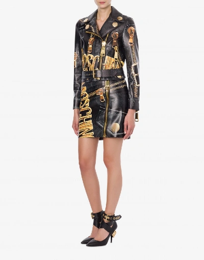 Shop Moschino Nappa Biker With Print In Dark Grey