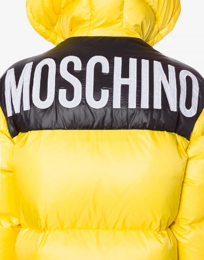 Shop Moschino Nylon Down Jacket With Logo In Yellow