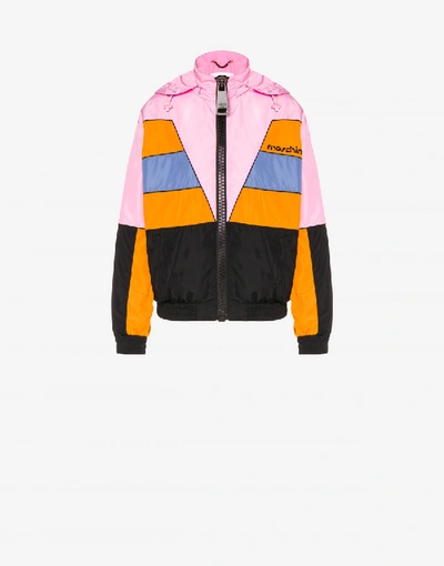 Shop Moschino Nylon Windbreaker Broken Logo In Multicoloured