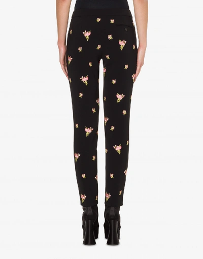 Shop Moschino Crêpe Pants Flowers Embroidery In Black