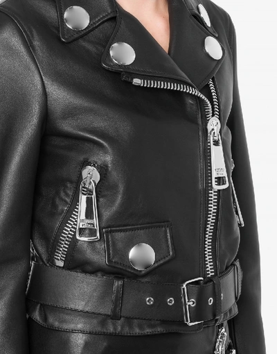Shop Moschino Nappa Leather Biker Macro Details In Black