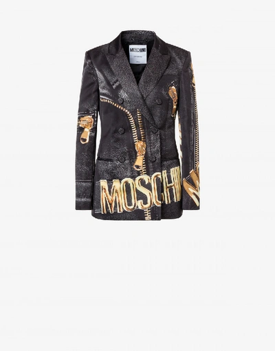 Shop Moschino Double-breasted Jacket Macro Biker In Black