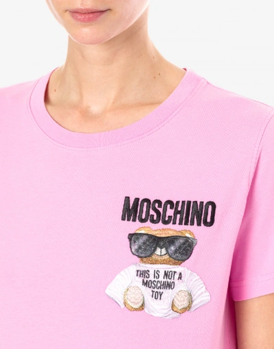 Shop Moschino Jersey T-shirt Micro Teddy Bear In Pink