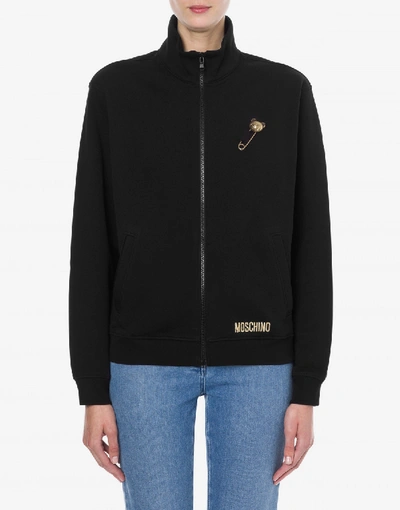 Shop Moschino Cotton Sweatshirt Teddy Bear Safety Pin In Black