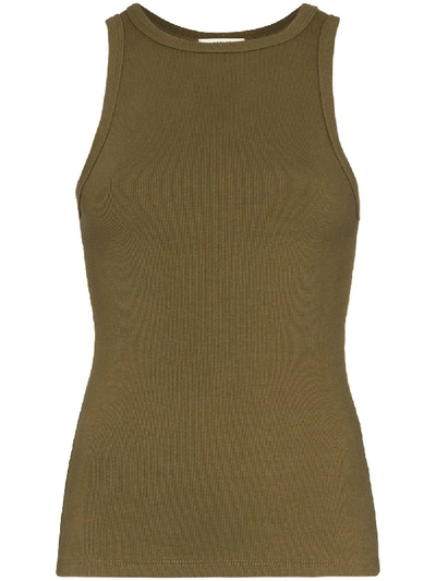 Shop Agolde Ribbed Cotton Tank Top In Green
