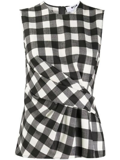 Shop Msgm Pleated-front Checked Top In Black