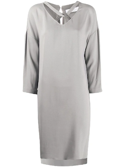 Shop Fabiana Filippi Twist Detail Shift Dress In Grey