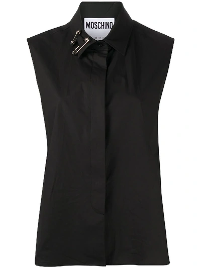 Shop Moschino Safety-pink Sleeveless Shirt In Black