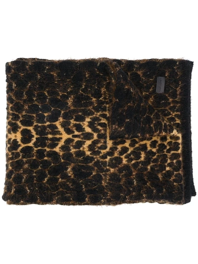 Shop Saint Laurent Leopard-print Winter Scarf In Brown