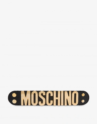 Shop Moschino Calfskin Logo Lettering Bracelet In Black