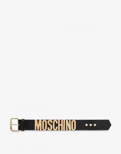 Shop Moschino Calfskin Choker With Lettering Logo In Black