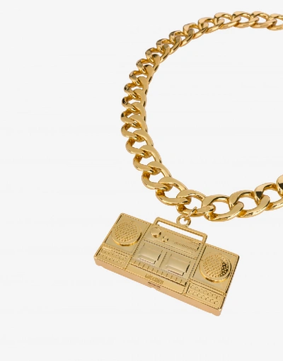Shop Moschino Macro Necklace Boombox In Gold