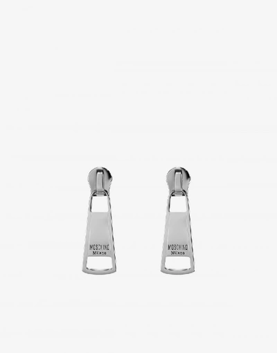 Shop Moschino Macro Zip Puller Earrings In Silver