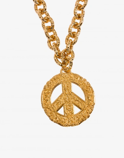 Shop Moschino Maxi Necklace Peace Symbol In Gold