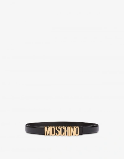 Shop Moschino Leather Belt With Logo In Black