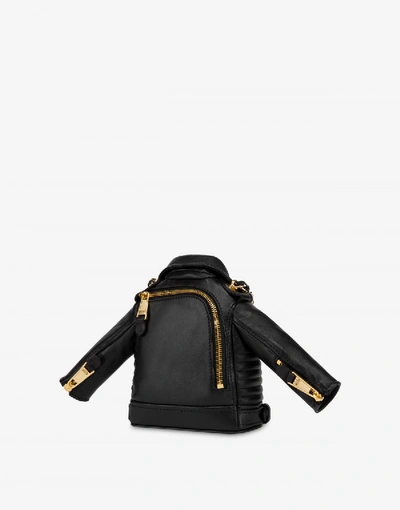 Shop Moschino Shoulder Bag Biker Jacket In Black