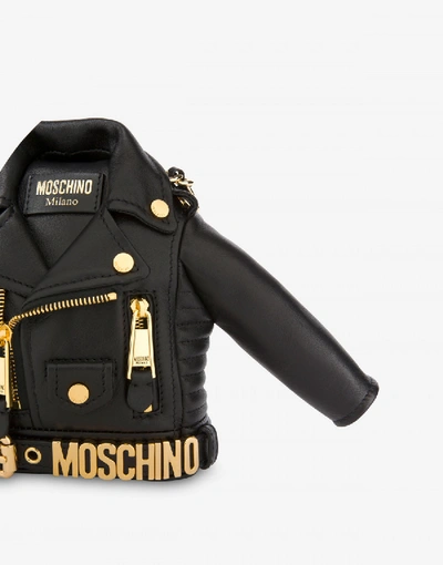 Shop Moschino Shoulder Bag Biker Jacket In Black