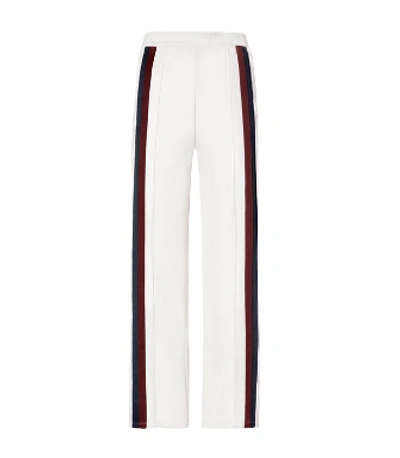 Shop Tory Sport Double-stripe Wide-leg Track Pants In Snow White/winetasting