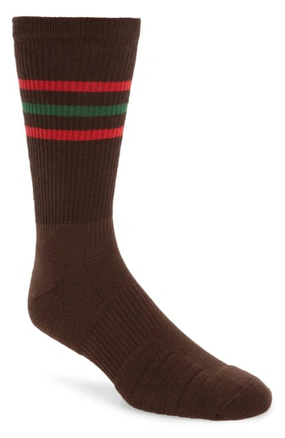 Shop Gucci Stripe Socks In Coffee/dark Green