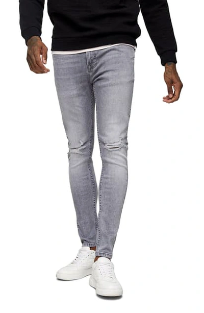 Shop Topman Ripped Spray-on Skinny Fit Jeans In Grey