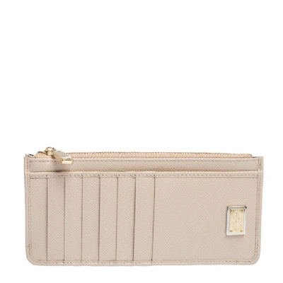 Pre-owned Dolce & Gabbana Beige Leather Zipped Card Holder