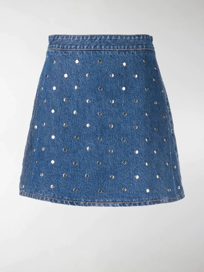 Shop Ganni Studded Denim Skirt In Blue