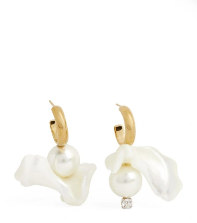 Shop Simone Rocha Mother-of-pearl Hoop Earrings