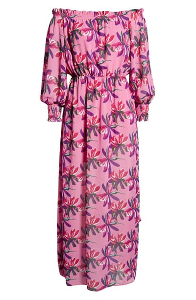 Shop Wayf Cassidy Off The Shoulder Maxi Dress In Pink Birds Of Paradise