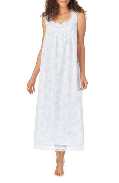Shop Eileen West Floral Print Cotton Nightgown In White Ground Succulent Multi