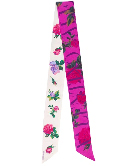 Shop Valentino Rose-print Tie Neck Scarf In White
