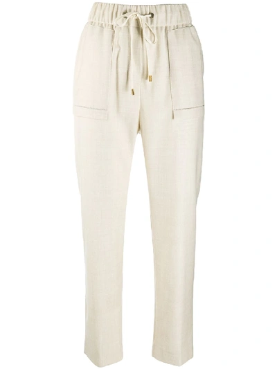 Shop Peserico High-waisted Drawstring Trousers In Neutrals